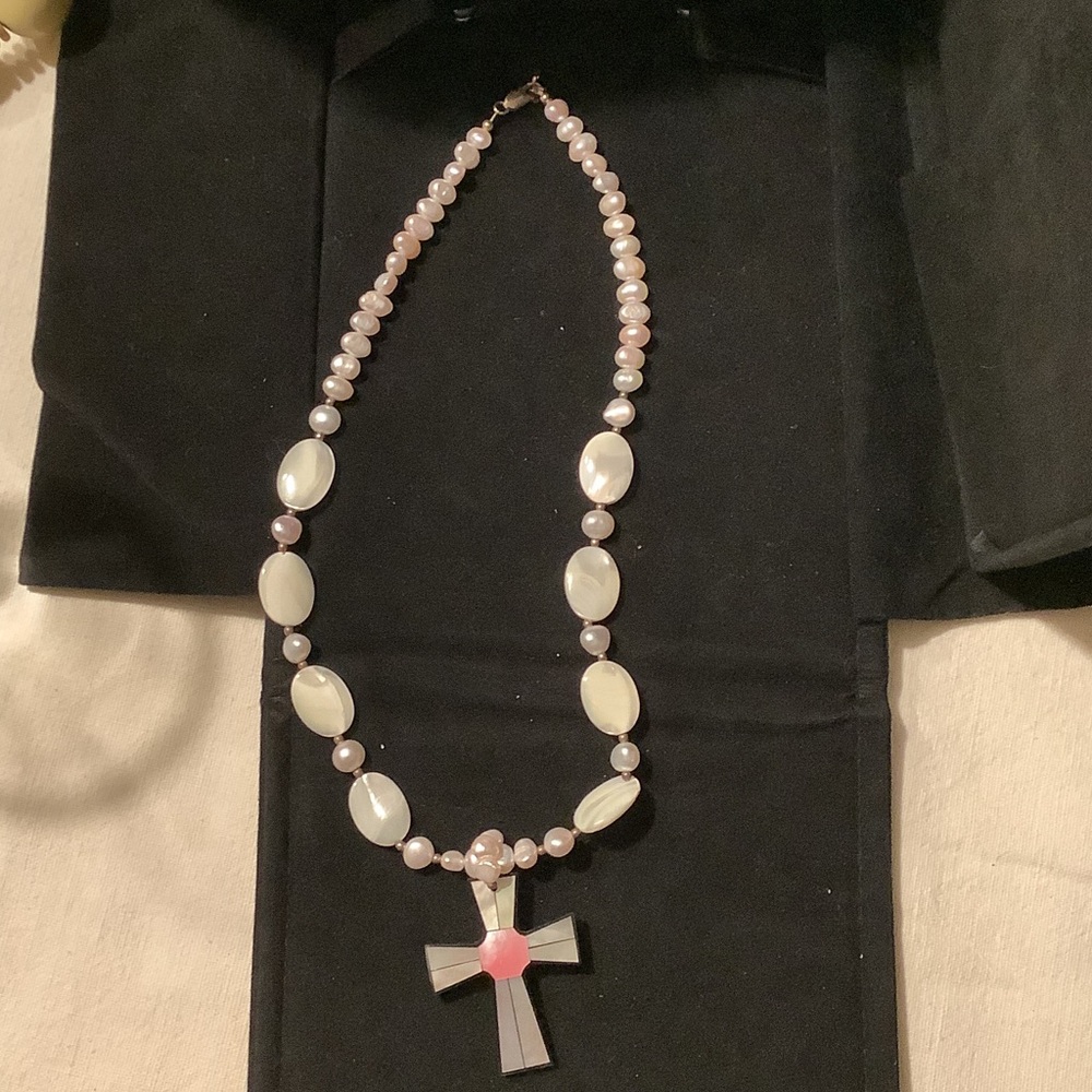 Mother of pearl cross pendant necklace